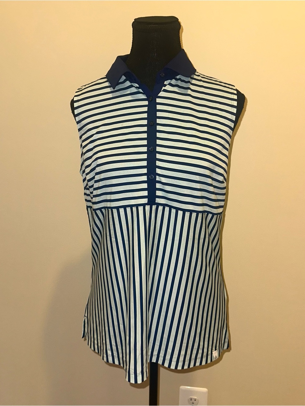 Sleeveless Striped Polo Tank Top - Blue & White